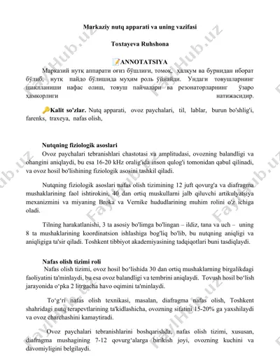 markaziy nutq apparati va uning vazifasi — DOCX