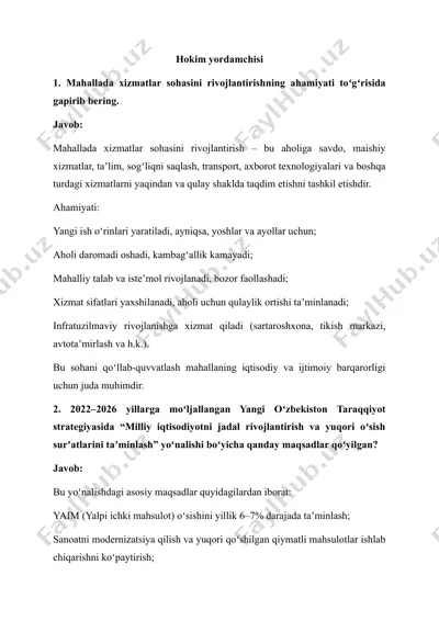 hokim yordamchisi 99 ta savolga 99 ta javob 2025 yangi — DOCX