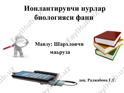 i̇onlantiruvchi nurlar biologiyasi fanining sharxlochi mavzusiga oid ma'ruzalar — PPT