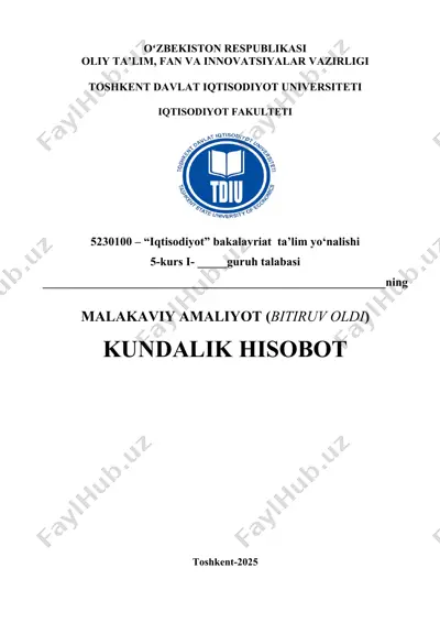 ipoteka bank amaliyot hisoboti ipoteka bank malakaviy amaliyot (bitiruv oldi) ipoteka bank kundalik hisobot — DOCX
