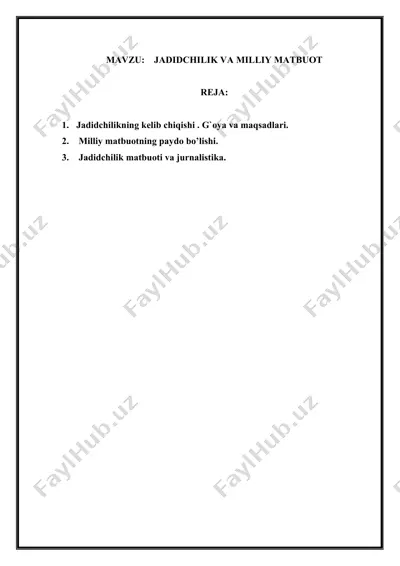 jadidchilik va milliy matbuot — DOCX