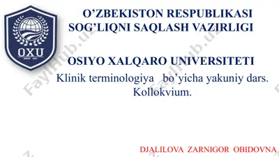klinik tеrminologiya bo’yicha yakuniy dars. kollokvium — PPTX