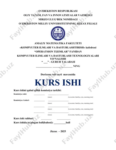 kurs ishi - dorixona veb sayti mavzusida — DOCX
