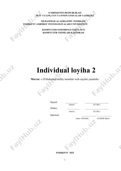 o'zbekiston milliy taomlari web sayti yaratish loyihasi — DOCX
