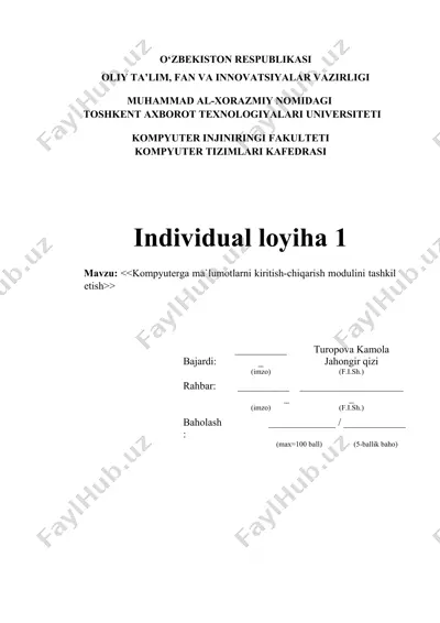 kompyuterga ma'lumotlarni kiritish-chiqarish modulini tashkil etish — DOCX