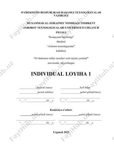 "o‘zbekiston respublikasi raqamli texnologiyalar vazirligi muxammad al-xorazmiy nomidagi toshkent axborot texnologiyalari universiteti urganch filiali" — DOCX