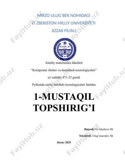 • torch.optim.adagrad • torch.optim.adam • torch.optim.adamax • torch.optim.asgd • torch.optim.lbfgs • torch.optim.rmsprop • torch.optim.rprop • torch.optim.sgd ushbu optimizatsiya funksiyalariga qo'llagan holda dastur tuzish. — DOCX
