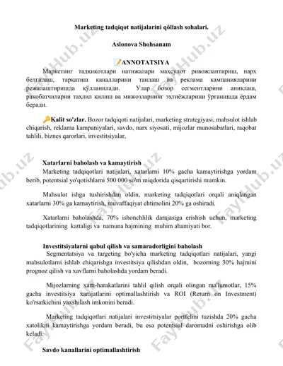 marketing tadqiqot natijalarini qôllash sohalari — DOCX
