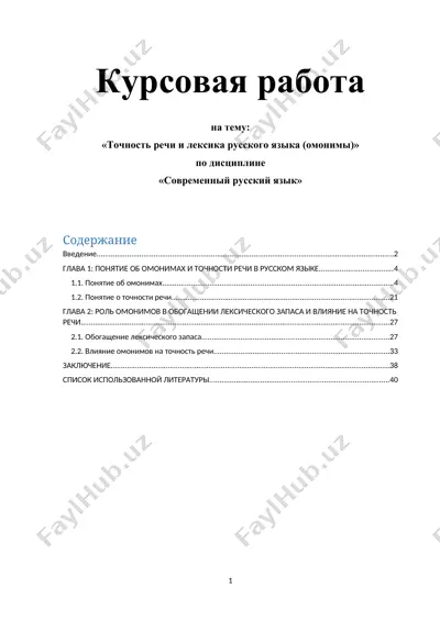 точность речи и лексика русского языка (омонимы) — DOCX