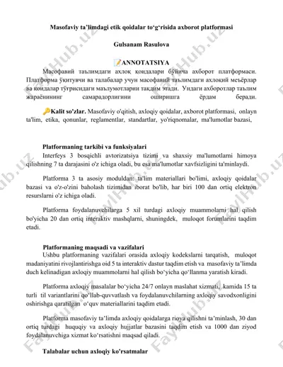 masofaviy ta'limdagi etik qoidalar to‘g‘risida axborot platformasi — DOCX