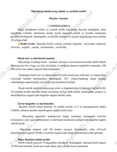 mijozlarga hisobvaraq ochish va yuritish tartibi — DOCX