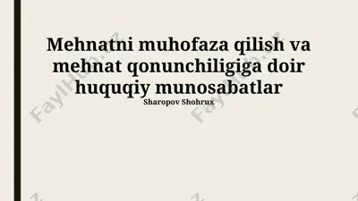 mehnatni muhofaza qilish va mehnat qonunchiligiga doir huquqiy munosabatlar — PPTX