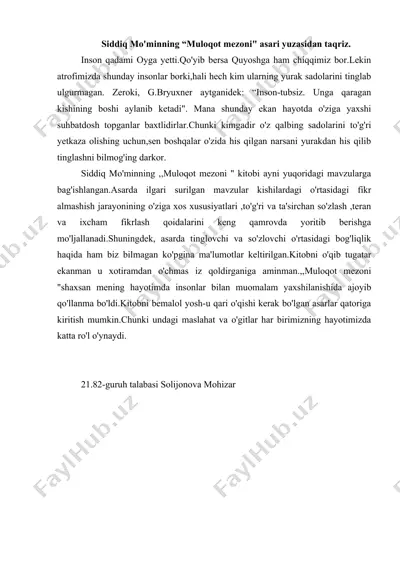 siddiq mo'minning "muloqot mezoni" asari taqrizi — DOCX