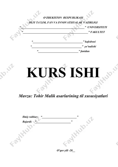 tohir malik asarlarining til xususiyatlari — DOCX