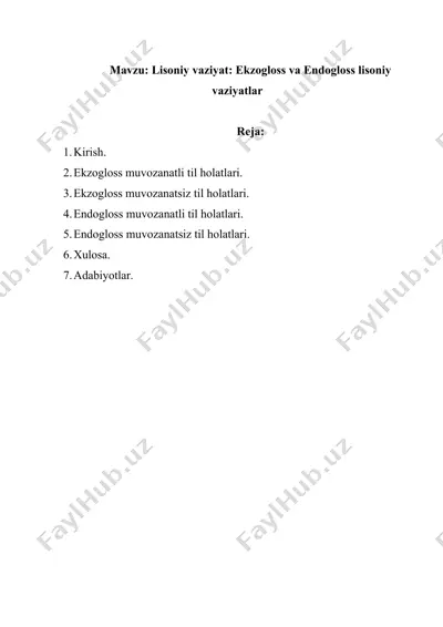 lisoniy vaziyat ekzogloss va endogloss lisoniy vaziyatlar — DOCX