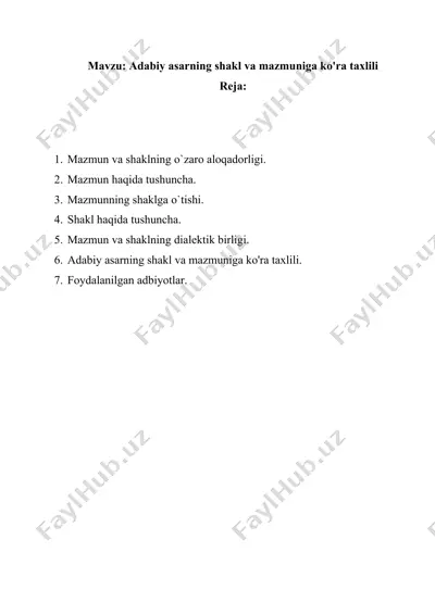 adabiy asarning shakl va mazmuniga ko'ra taxlili — DOCX
