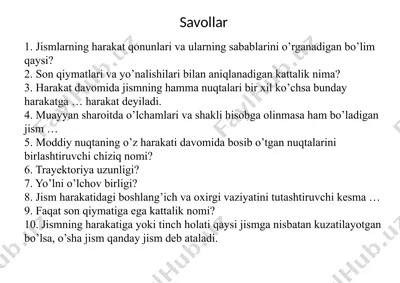 fizika jismlarining harakati — PPTX