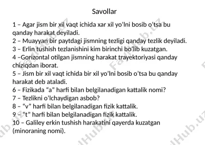 fizika savollari va javoblari — PPTX