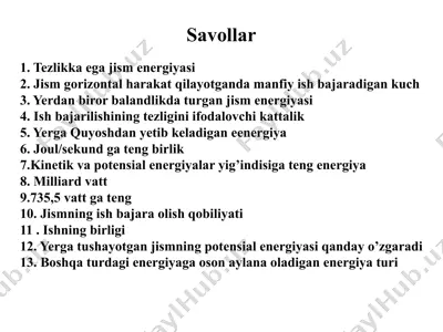 fizika savollari va javoblar — PPTX