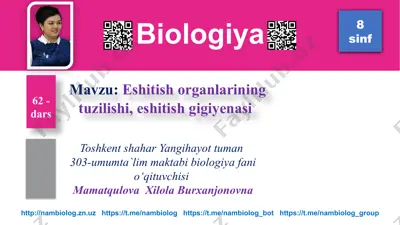 eshitish organlarining tuzilishi, eshitish gigiyenasi — PPTX