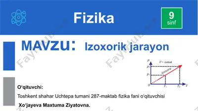 o‘zgarmas hajmda berilgan massali gaz bosimi temperaturaga to‘g‘ri proporsional ravishda o‘zgaradi — PPTX