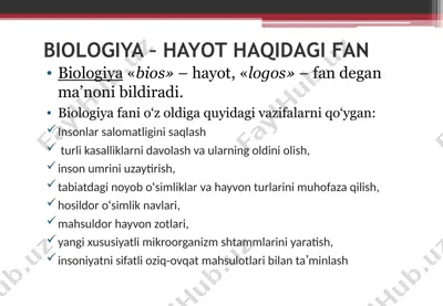 biologiya – hayot haqidagi fan — PPTX