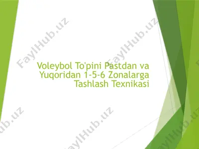 voleybol to'pini pastdan va yuqoridan 1-5-6 zonalarga tashlash texnikasi — PPTX