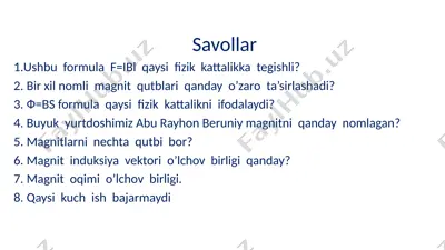 magnitlar haqida savollar — PPTX