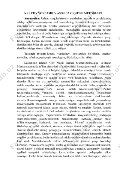 kreativ yondashuv asosida o’qitish metodlari — DOCX