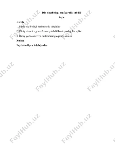 din niqobidagi mafkurafiy tahdid — DOCX
