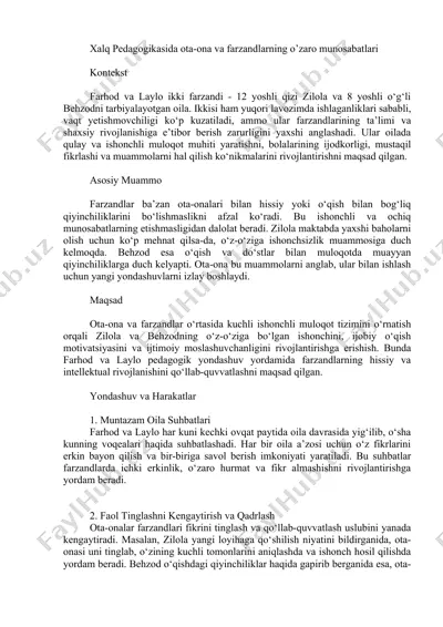 xalq pedagogikasida ota-ona va farzandlarning o’zaro munosabatlari — DOC