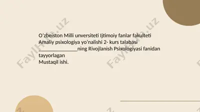 o’smirlik yoshida bilish jarayonlarining rivojlanishi — PPTX