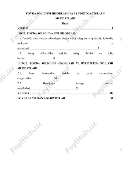 foyda soligʻini hisoblash va byudjetga toʻlash muddatlari — DOCX