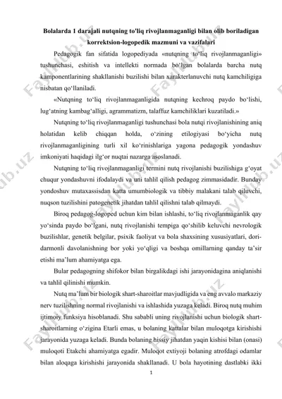 bolalarda 1 darajali nutqning to'liq rivojlanmaganligi bilan olib boriladigan korrektsion-logopedik mazmuni va vazifalari — DOCX