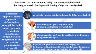 infografika bolalarda ii darajali nutqning to'liq rivojlanmaganligi bilan olib boriladigan korrektsion-logopedik ishning o'ziga xos xususiyatlari — PPTX