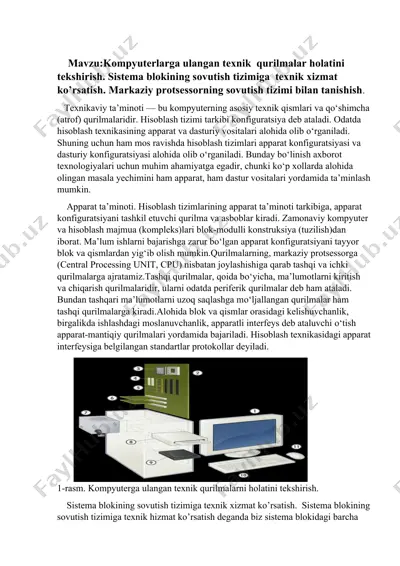 kompyuterga ulangan texnik qurilmalar holatini tekshirish — DOCX