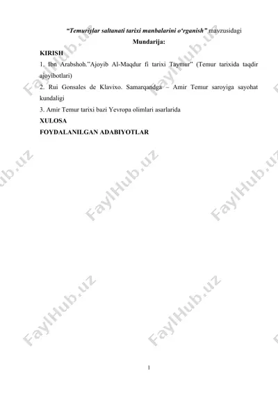 temuriylar davri tarixi davri manbalarini o'rganish — DOCX
