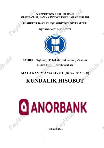 anor bank malakaviy amaliyot (bitiruv oldi) anor bank amaliyot hisobot  anor bank hisobot — DOCX