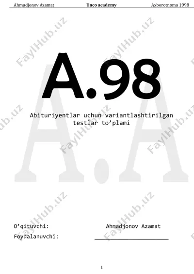 abituriyentlar uchun variantlashtirilgan testlar to’plami — PDF