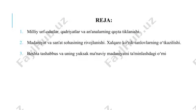 milliy urf-odatlar, qadriyatlar va an'analarning qayta tiklanishi — PPTX
