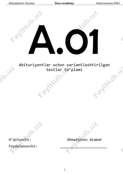 abituriyentlar uchun variantlashtirilgan testlar to’plami — PDF