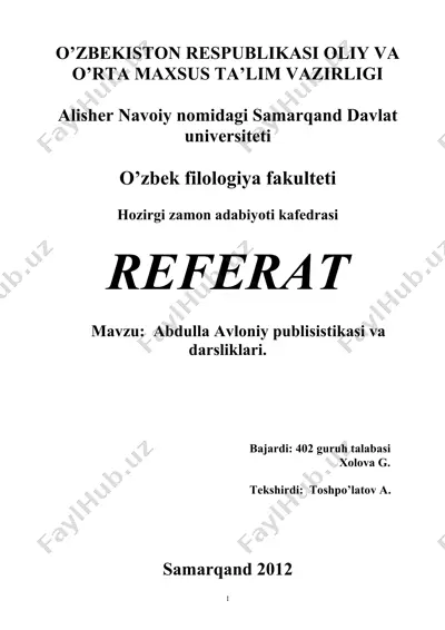 abdulla avloniy publisistikasi va darsliklari — DOCX