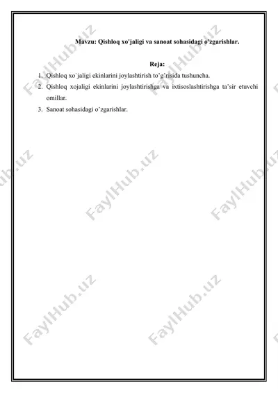 qishloq xo'jaligi va sanoat sohasidagi o'zgarishlar — DOCX