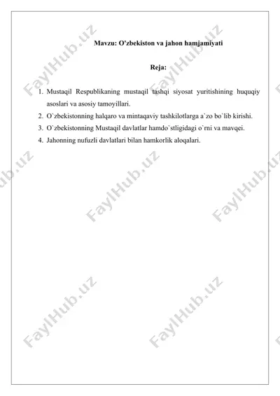o'zbekiston va jahon hamjamiyati — DOCX