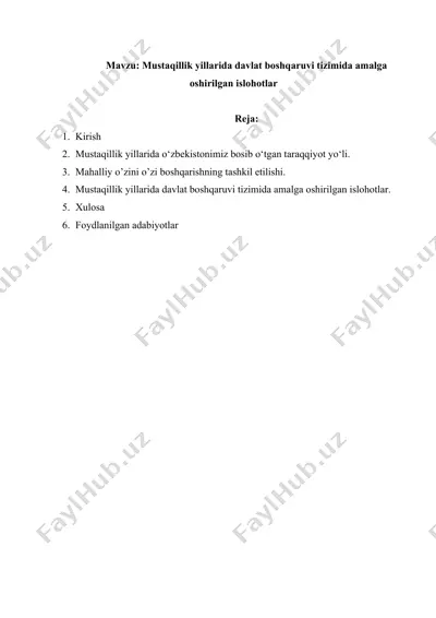 mustaqillik yillarida davlat boshqaruvi tizimida amalga oshirilgan islohotlar — DOCX