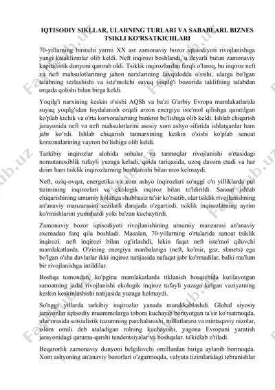 iqtisodiy sikllar, ularning turlari va sabablari. biznes tsikli ko'rsatkichlari — DOCX