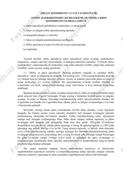 milliy iqtisodiyot va uni tavsiflovchi omillar — DOCX