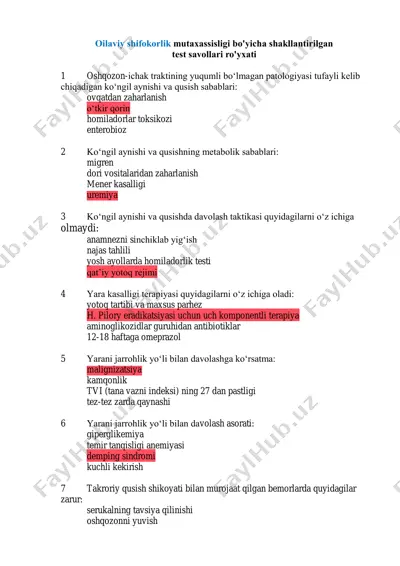 oilaviy shifokorlar uchun argos test 2025 hamma javobi belgilangan — PDF