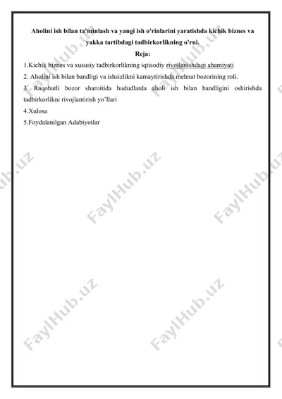 aholini ish bilan ta'minlash va yangi ish o'rinlarini yaratishda — DOCX