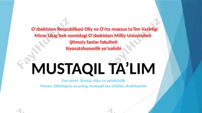 siyosiy elita abdusattorov abdushukur — PPTX